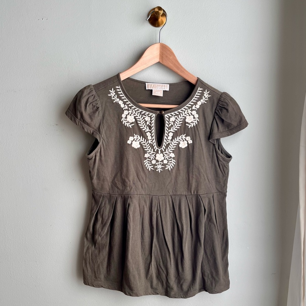 Michael Kors Brown Embroidered Short Sleeve Peplum Top Women’s P/S